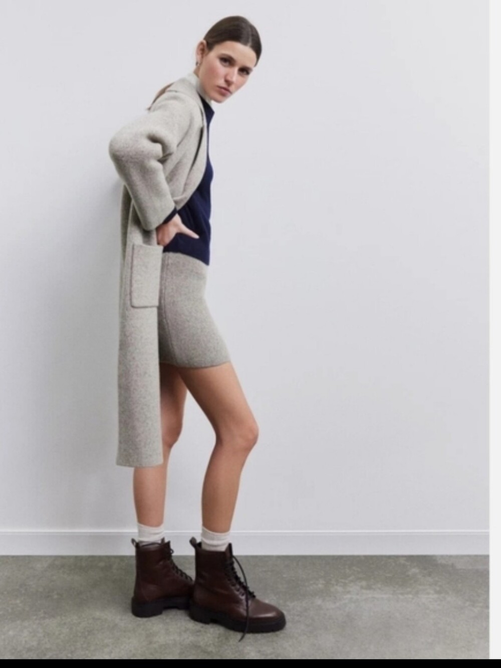 NWT Zara Cream Wool Blend Ribbed Mini Skirt Beige Tan L